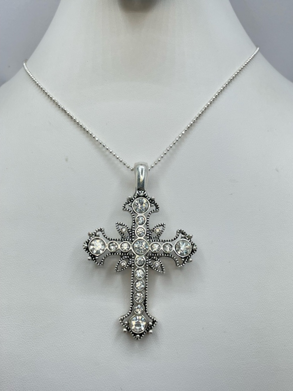 Premier Designs Gothic Cross Pendant Diamond White Crystal Statement Necklace